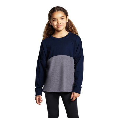 Soffe S5353GP Girls Fan wear Crew T-Shirt in Navy Blue/Gray Heather size Medium | Cotton/Polyester Blend