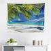 East Urban Home Beach Tapestry, Hammock On The Sandy Beach Between Palm Coconut Overlooking Sea Nature Art | 23 H x 28 W in | Wayfair