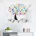 East Urban Home Music Tapestry, Tree w/ Musical Notes & Birds On Branch Happy Jolly Celebrating Playful Style | 23 H x 28 W in | Wayfair