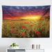 East Urban Home Flower Tapestry, Meadow w/ Grass & Poppies Dark Dramatic Sky In The Background | 30 H x 45 W in | Wayfair