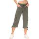 JINSHI Ladies Cropped Trousers Cargo Capri Pant Women Casual Work Office Crop Pants 3/4 Length Bottoms Shorts Multi-Pockets Army-Green Size S