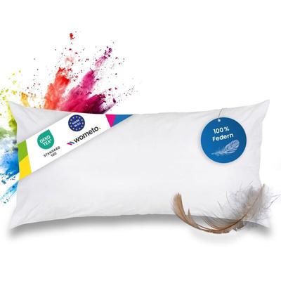 Wometo - Federkissen Kissen 100% Federn 40x80 cm - 600g OekoTex Füllkissen Bezug Baumwolle weiß i