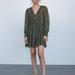 Zara Dresses | New Zara Long-Sleeved Printed Mini Dress | Color: Brown/Green | Size: Xs