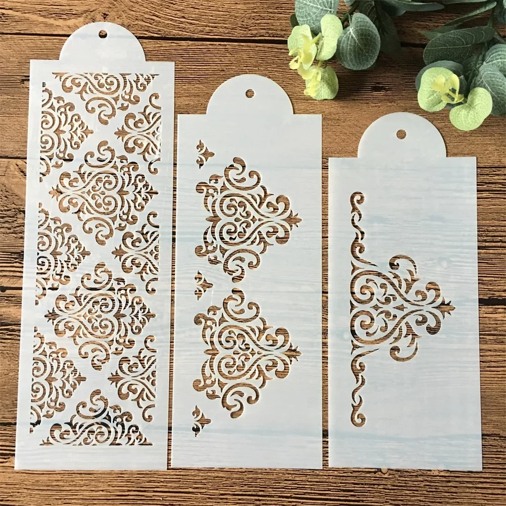 Pochoirs à Texture de fleur 3 pièces/ensemble 31cm, bricolage, couches, peinture murale, Scrapbook, coloration, gaufrage, modèle décoratif d'album