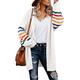 Aleumdr Womens Winter Plus Size Long Cardigan with Pockets Patchwork Cable Ballon Sleeve Warm Knit Coat Pullover Sweater White XX-Large