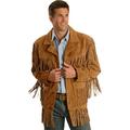 Men's Traditional Cowboy Western Leather Jacket Brown Coat with Fringe Native American Jacket Suede, Black, XXXXL