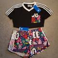 Adidas Shorts | Adidas Doodlebombing Crop Top & Shorts Set | Color: Black/Red | Size: Crop Top & Shorts: M (Medium)