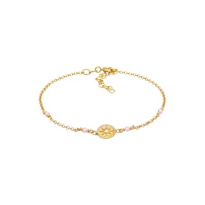 Elli Armband Coin Sonne Antik Rosa Quarz 925 Silber vergoldet 16 Damen Image