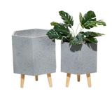 Juniper + Ivory Set of 2 17 In., 15 In. Contemporary Planter Grey MgO - Juniper + Ivory 46543