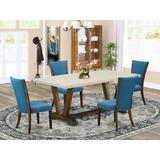 Red Barrel Studio® Contara 5 - Piece Rubberwood Solid Wood Dining Set Wood/Upholstered in White/Brown | 30" H x 72" L x 40" W | Wayfair