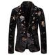 Mens Suit Jacket Blazers Gold Bronzing Rose Floral Printed Velvet Blazer Black XXL