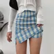 Uniforme d'été Harajuku pour femmes jupe fendue détails mini jupe à carreaux avec sous-short