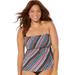 Plus Size Women's Smocked Bandeau Tankini Top by Swimsuits For All in Olive Stripe (Size 24)