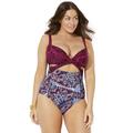 Plus Size Women's Cut Out Underwire One Piece Swimsuit by Swimsuits For All in Aztec (Size 12)