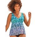 Plus Size Women's V-Neck Flowy Tankini Top by Swimsuits For All in Green Faded (Size 24)