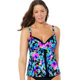 Plus Size Women's Faux Flyaway Underwire Tankini Top by Swimsuits For All in Watercolor Floral (Size 14)