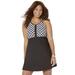 Plus Size Women's Macrame High Neck Swimdress by Swimsuits For All in Black Geometric (Size 8)