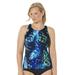 Plus Size Women's Chlorine Resistant High Neck Racerback Tankini Top by Swimsuits For All in Green Palm (Size 24)