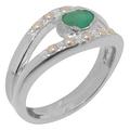 Real 925 Sterling Silver Natural Emerald & Cultured Pearl Womens Band Ring - Size N 1/2