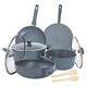 Royalford 7Pc Forged Aluminium Cookware Set, 2PC Casseroles with Glass Lids, 1PC Wok Pan with Lid, 1PC Tawa, 1 PC Frying Pan with 2 PC Bamboo Cooking Tools | Induction Safe Non-Stick Granite Coating