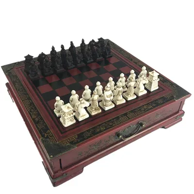 Jeu d'échecs chinois rétro en terre cuite jeu d'échecs en bois nouvelle collection cadeau de noël