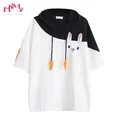 T-shirt à manches courtes lapin rose pour femme Harajuku japonais joli t-shirt lapin Anime fille