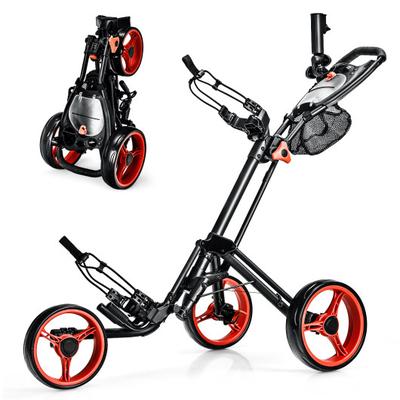 Costway Folding 3 Wheels Golf Push Cart with Brake Scoreboard Adjustable Handle-Red