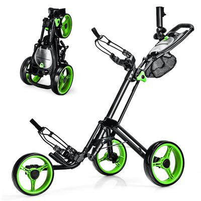 Costway Folding 3 Wheels Golf Push Cart with Brake Scoreboard Adjustable Handle-Green