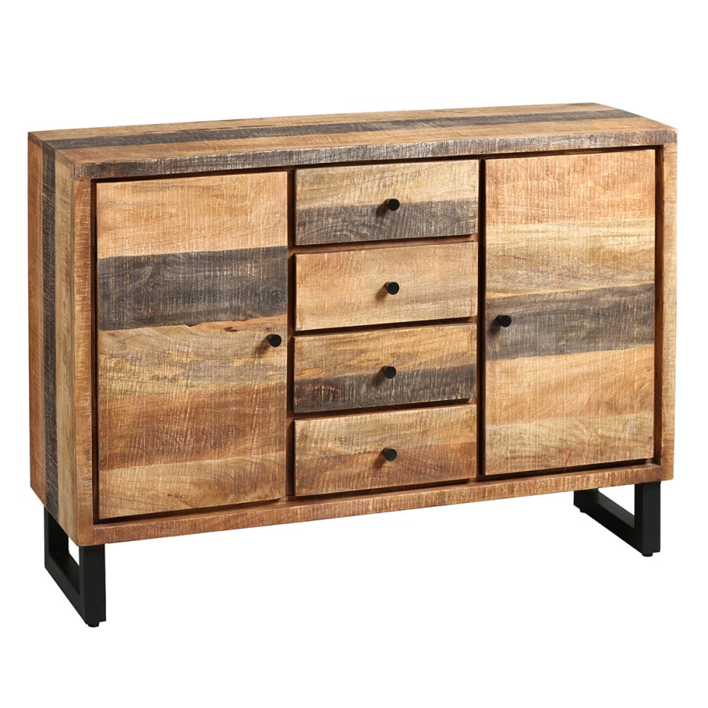 ODILON - Buffet 2 portes 4 tiroirs en palissandre et métal noir