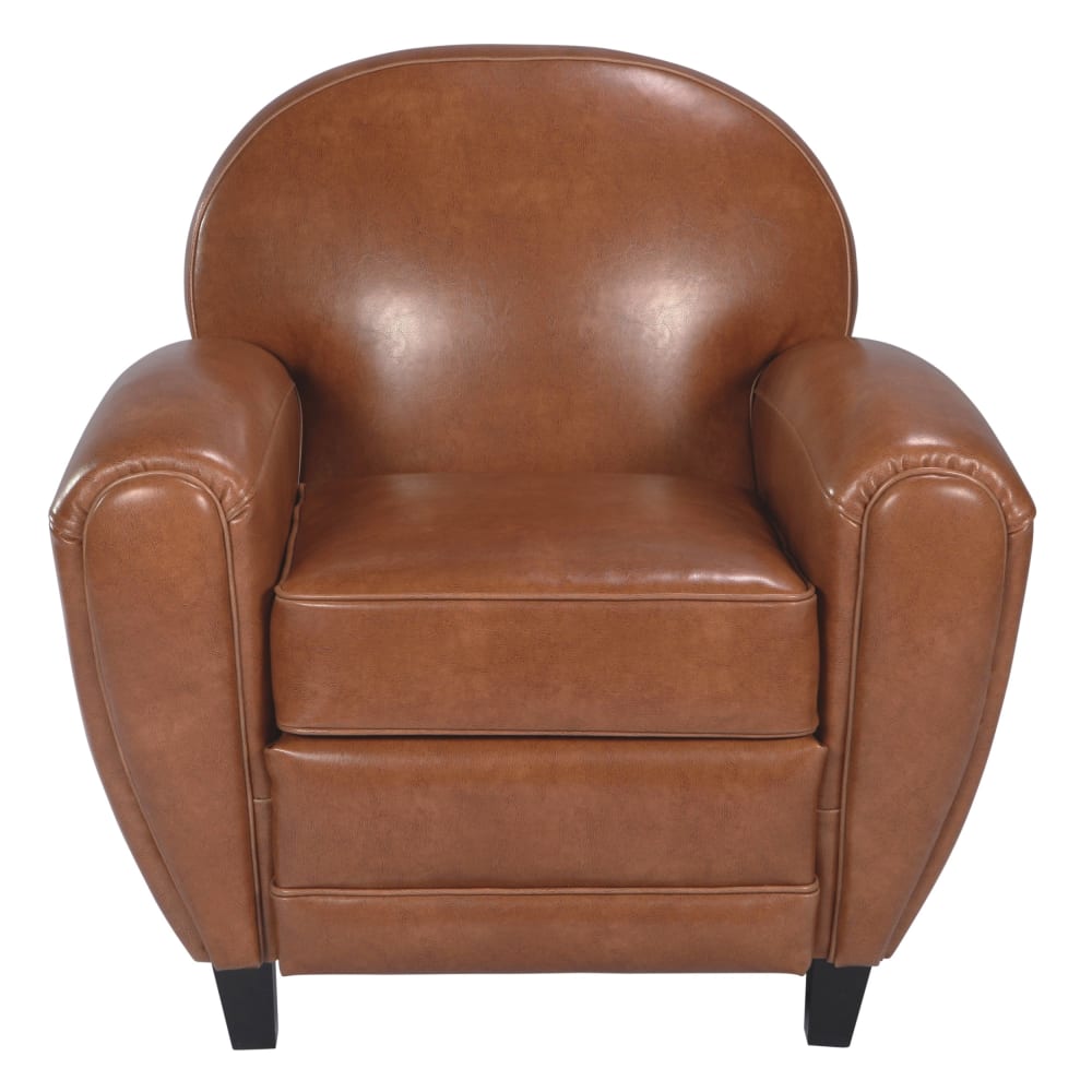 Fauteuil camel en croute de cuir enduite
