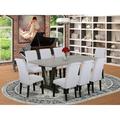 Winston Porter Aimee-Jo 9-Pc Dining Table Set - 8 Kitchen Chairs & 1 Modern Rectangular Distressed Jacobean Wood Dining Table Top w/ High Chair Back | Wayfair