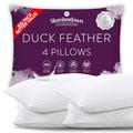 Slumberdown Duck Feather Pillows 4 Pack - Hotel Quality Made in the UK Medium Firm Bed Pillow for Back Pain Relief - Soft & Comfy 100% Luxury Cotton Cover, Hypoallergenic Natural Pillows (48 x 74cm)