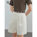 FSLE-Short en jean blanc pour femme 100% coton décontracté sexy taille haute vintage ceinture
