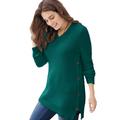 Plus Size Women's Side Button V-Neck Waffle Knit Sweater by Woman Within in Emerald Green (Size 30/32) Pullover