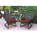 Set Of 2 Windsor Espresso Resin Wicker Rocker Chair With Brick Red Cushions- Jeco Wholesale W00215-R_2-FS018