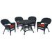5Pc Black Wicker Dining Set - Brick Red Cushions- Jeco Wholesale W00207D-D-G-FS018