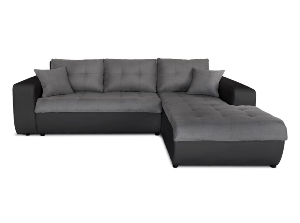 Canapé d'angle droit Convertible en Simili et Microfibre - Gris / Noir
