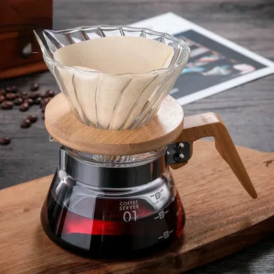 Cafetière en verre avec manche en bois goutteur et ensemble de pots pour filtre à café livre