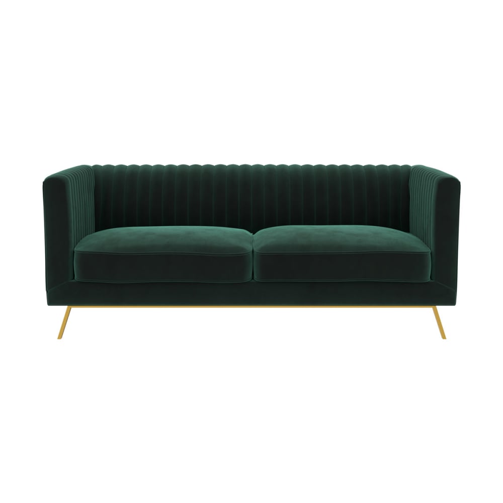 Canapé 2 places en velours vert foncé