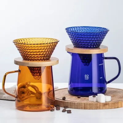 Ensemble de café ambre multi-pièces avec entonnoir en V pot de partage avec papier à café grand