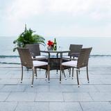 Safavieh Laina Round 4 - Person Bistro Set w/ Cushions Glass/Metal in Gray/Brown | Outdoor Furniture | Wayfair PAT7703C-2BX