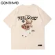 GONTHWID T-Shirts à manches courtes Harajuku Streetwear ours jouet Shopping chariot imprimé T-Shirts