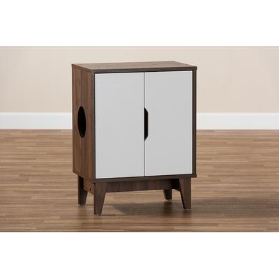 Baxton Studio Romy Mid-Century Modern Two-Tone Walnut Brown & White Finished 2-Door Wood Cat Litter Box Cover House - SECHC150011WI-Columbia/White-Cat House