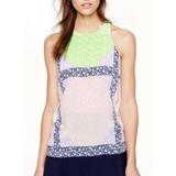 J. Crew Tops | J Crew Floral Colorblock Windowpane Silk Tank | Color: Green/Pink | Size: 4