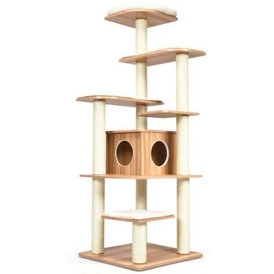 Costway 7-Layer Wooden Cat Tree Tall Cat Tower wit...