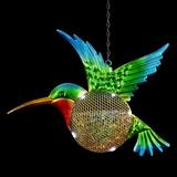 Exhart Solar Hanging Metal Mesh Hummingbird Bird Feeder, 13 by 17 Inches Metal in Blue/Green | 16.93 H x 12.6 W x 2.8 D in | Wayfair 71978-RS