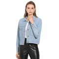 Allegra K Women's Boyfriend Button Up Jean Jackets Long Sleeve Trucker Crop Denim Jacket Blue 12