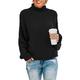 Asvivid Women Chunky Knit Turtleneck Jumper Batwing Sleeve Ribbed High Neck Casual Sweaters Pullover Black