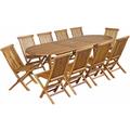 Salon de jardin en teck grade C Lombok : table ovale + 10 chaises - Marron