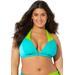 Plus Size Women's Romancer Colorblock Halter Triangle Bikini Top by Swimsuits For All in Neon Mint Oasis (Size 24)